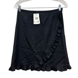 Nordstrom Sally Miller Womens Skirt Faux Wrap Stretch Ruffled Trim Black Size 1*